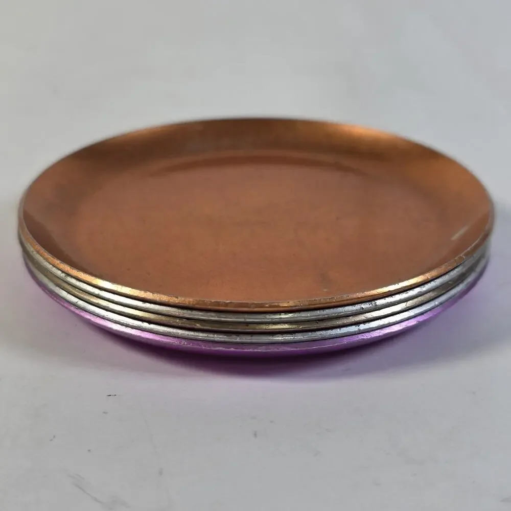 Vintage Heller Hostess Ware Colorama Aluminum Coasters Set 5 MCM Italy USED